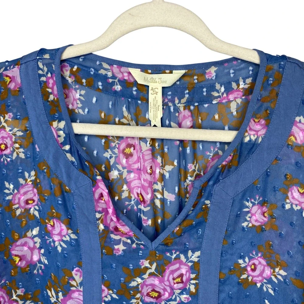 Matilda Jane To the Nines Blue Pink Floral Clip Dot Babydoll Dress XL Womens